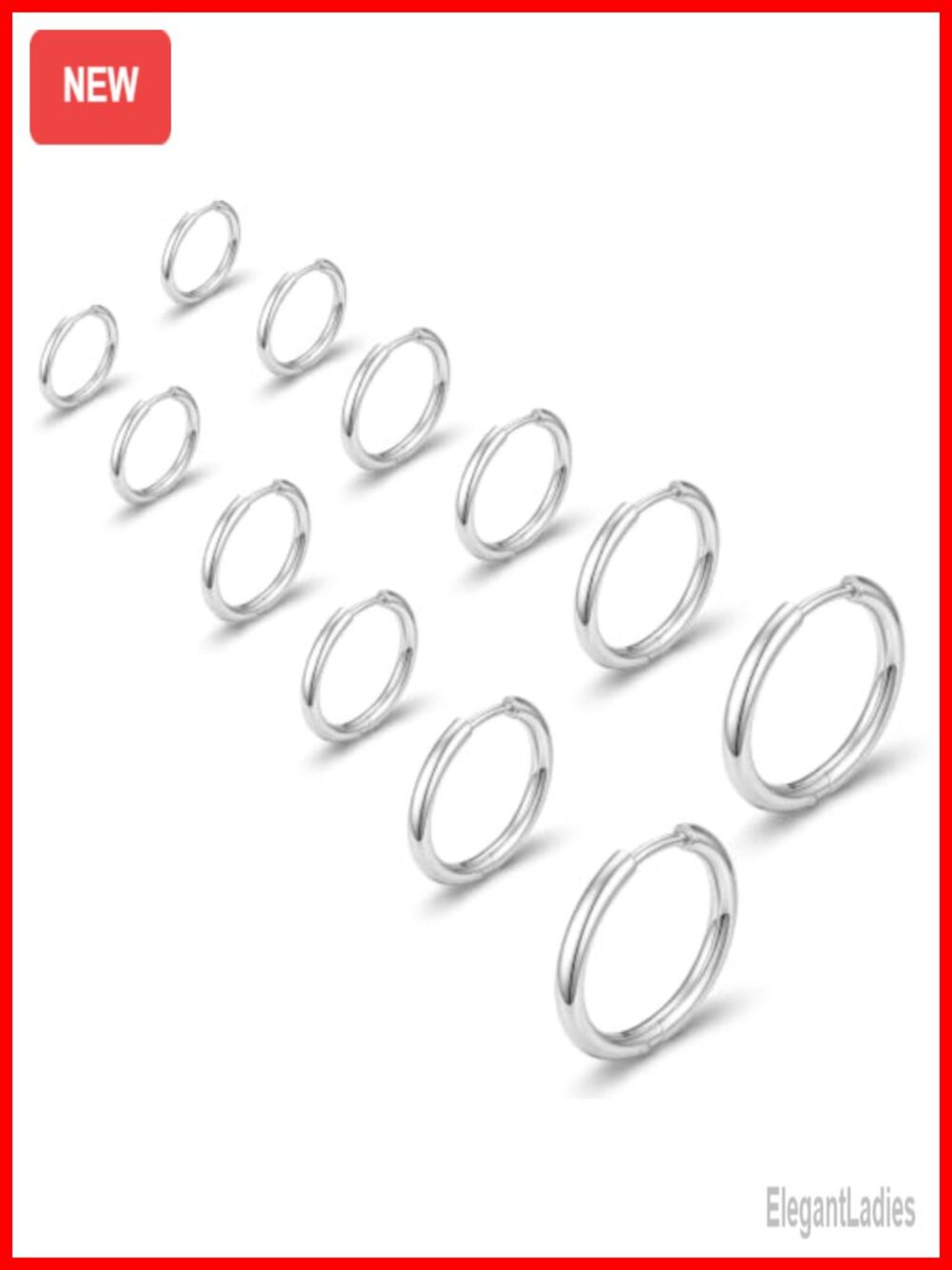 Small Silver Hoop Earrings Surgical Steel Hinged Hoop 6 Pairs Set